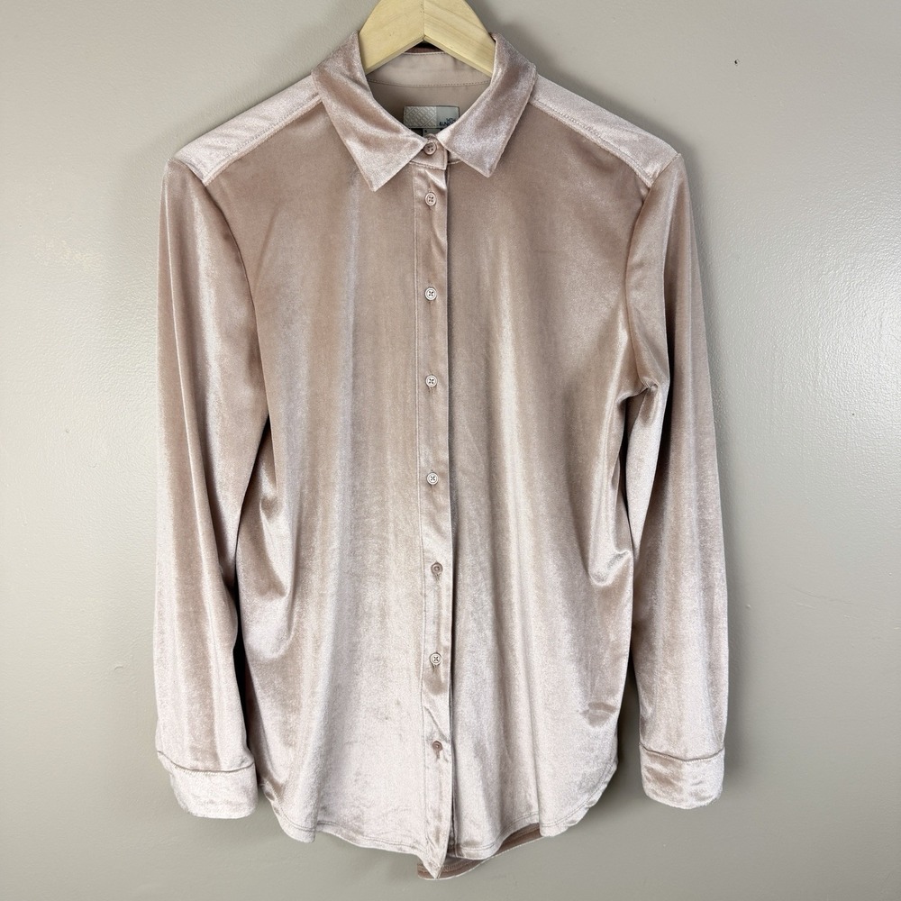 14th & Union Velvet Blouse Womens Small Pink Button Up‎ Minimalist